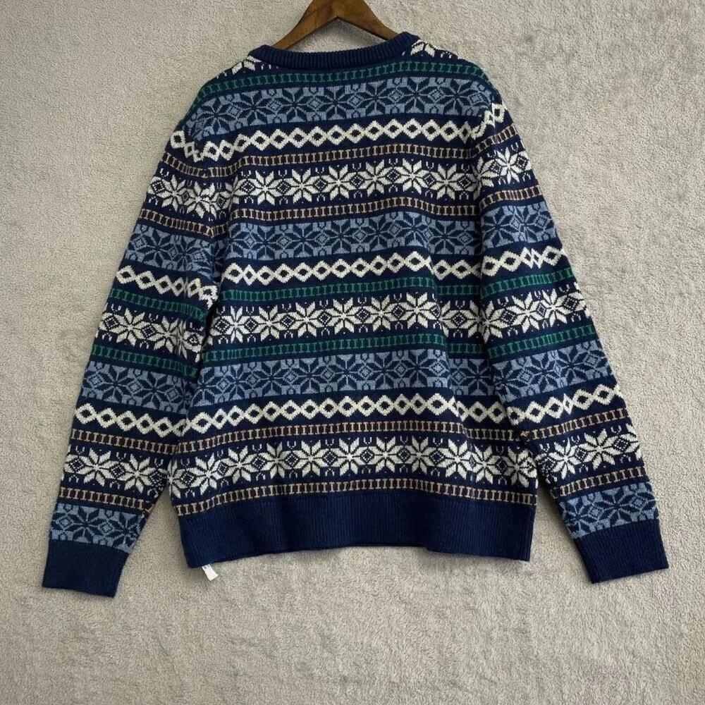 NEW Lands' End Men's XL Cotton Blend Snowflake Sweater Crewneck